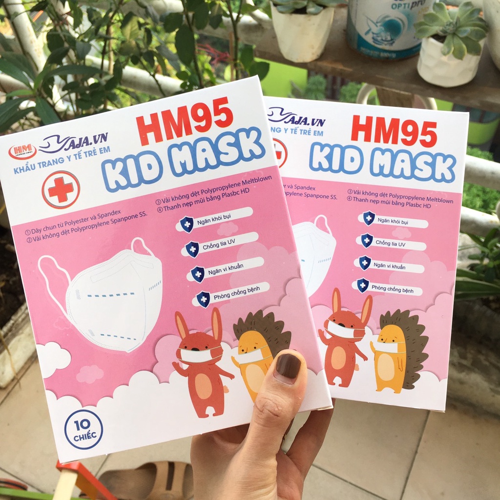 Khẩu trang trẻ em N95 HM KIDS [Hộp 10 cái] khẩu trang y tế em bé kháng khuẩn chống tia UV có hoạ tiết