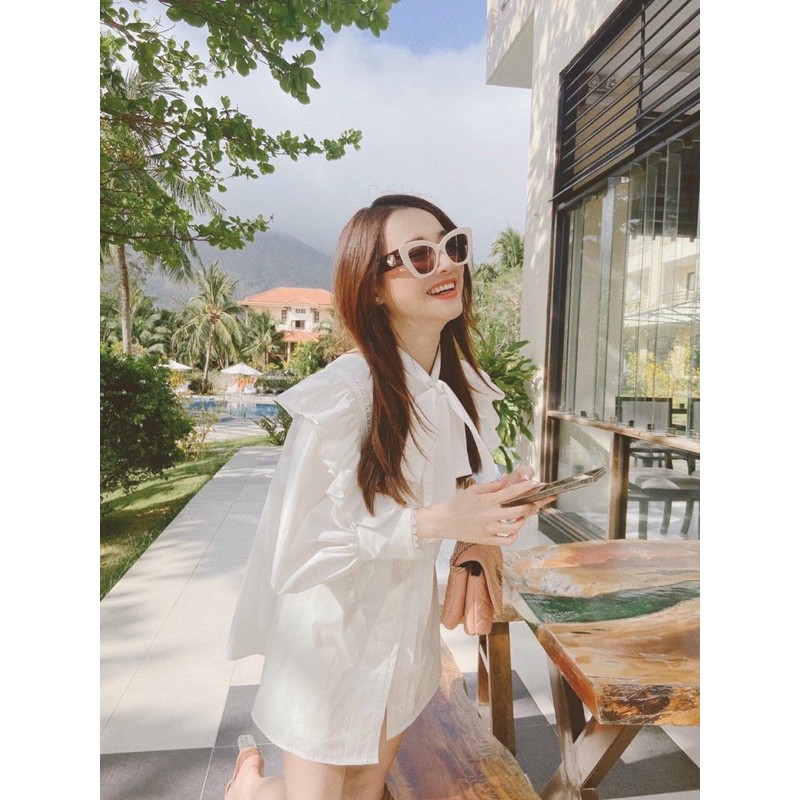 VÁY ĐẦM SƠ MI DÁNG SUÔNG CỔ NƠ PHỐI BÈO CỰC XINH