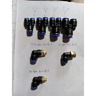 Cút góc nối nhanh dây hơi máy nén khí nối chữ y, cút ren ngoài ra ống 8