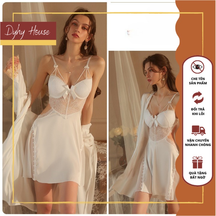 Đầm Ngủ, Váy Ngủ Sexy Kèm Áo Choàng Gợi Cảm Quyến Rũ 2044