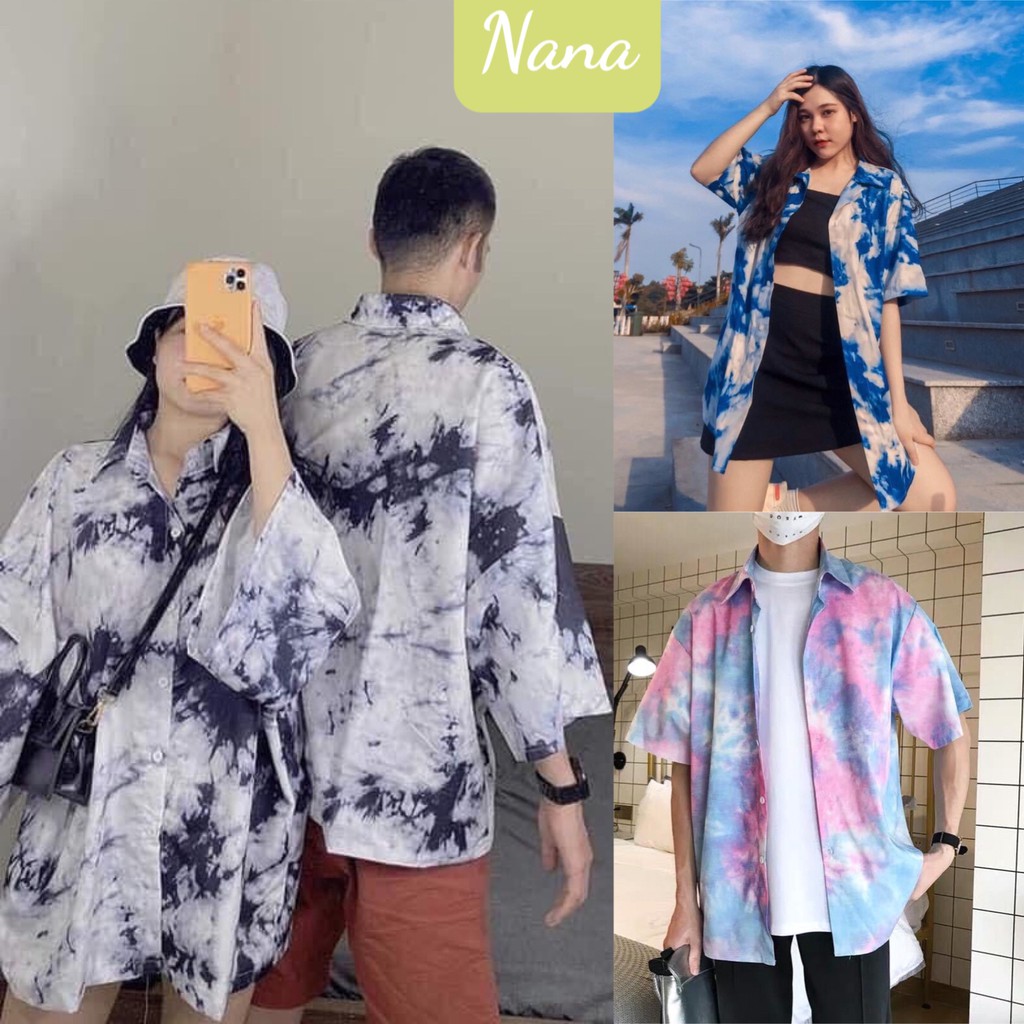 Áo sơ mi loang cộc tay nhiều màu dáng rộng thời trang unisex