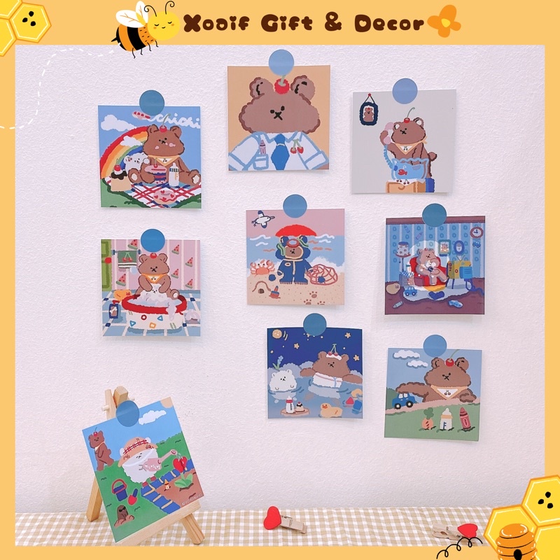 Set postcard thiệp GẤU có sẵn decor trang trí phòng cực xinh