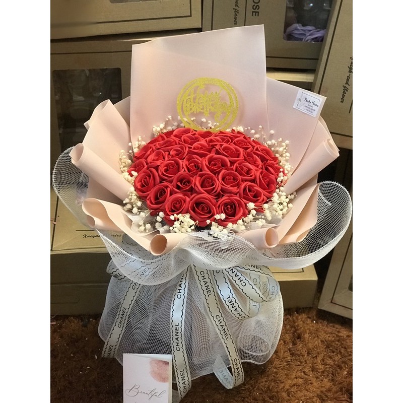 [Hoa sinh nhật - Nowship] Bó hoa sáp 50bông mixx baby khô cực xinh. Hình ảnh Độc quyền nhà Khả An