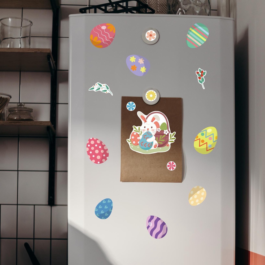 PISTA Set 16 Sticker Dán Tường Họa Tiết Thỏ Phục Sinh Dễ Thương Bắt Mắt