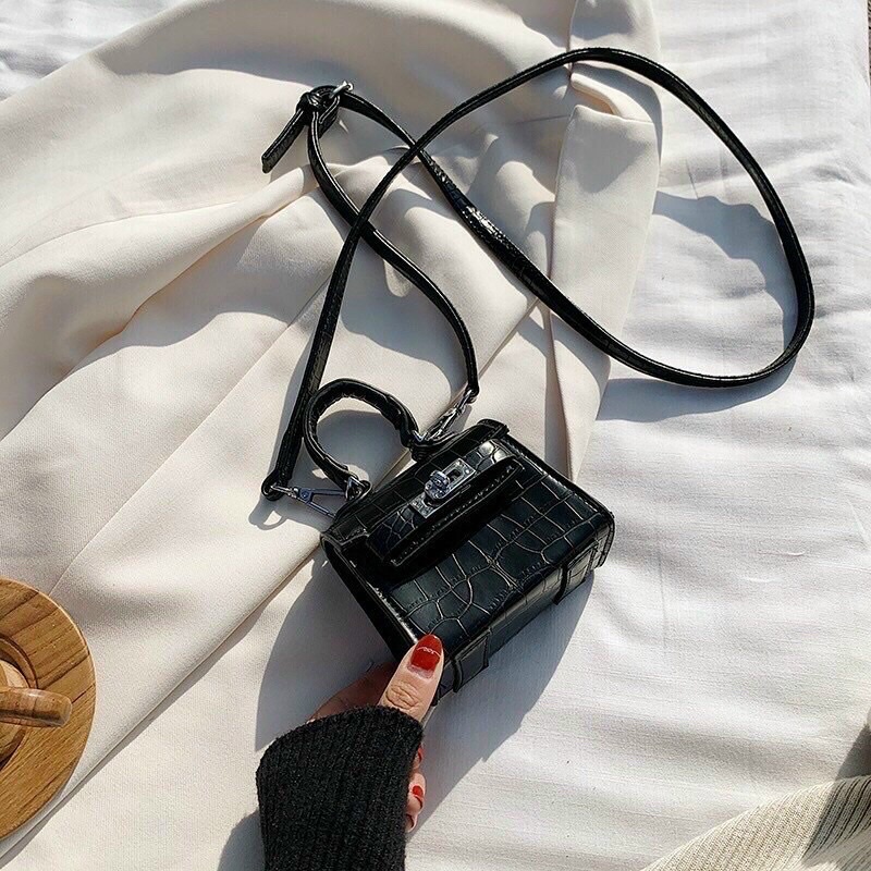 Túi  HM MiNi Da Rắn Phụ Kiện bạc  Sáng  Bóng