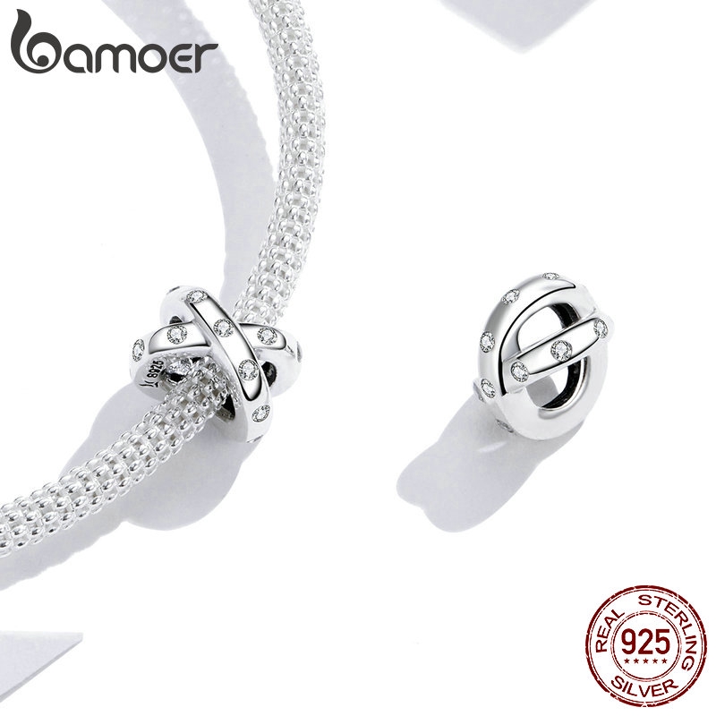 Hạt charm Bamoer chất liệu bạc 925 thiết kế đan chéo làm phụ kiện trang trí vòng đeo tay