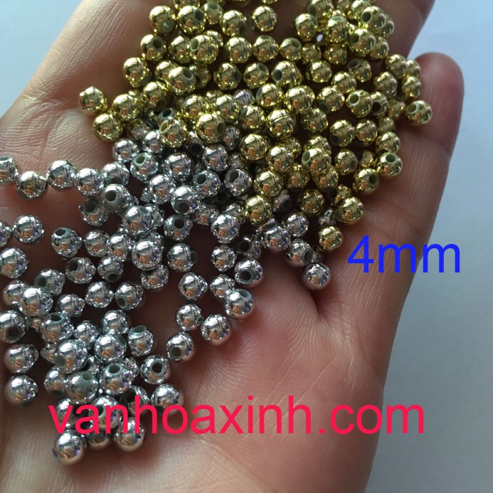 Hạt cườm nhựa phủ màu vàng hoặc bạc size 4-8mm