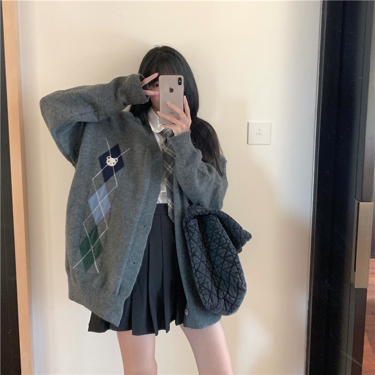 Áo Khoác Cardigan Dệt Kim Tay Dài Dáng Rộng Thêu Họa Tiết Kẻ Sọc Dễ Phối Đồ Cho Nữ | BigBuy360 - bigbuy360.vn