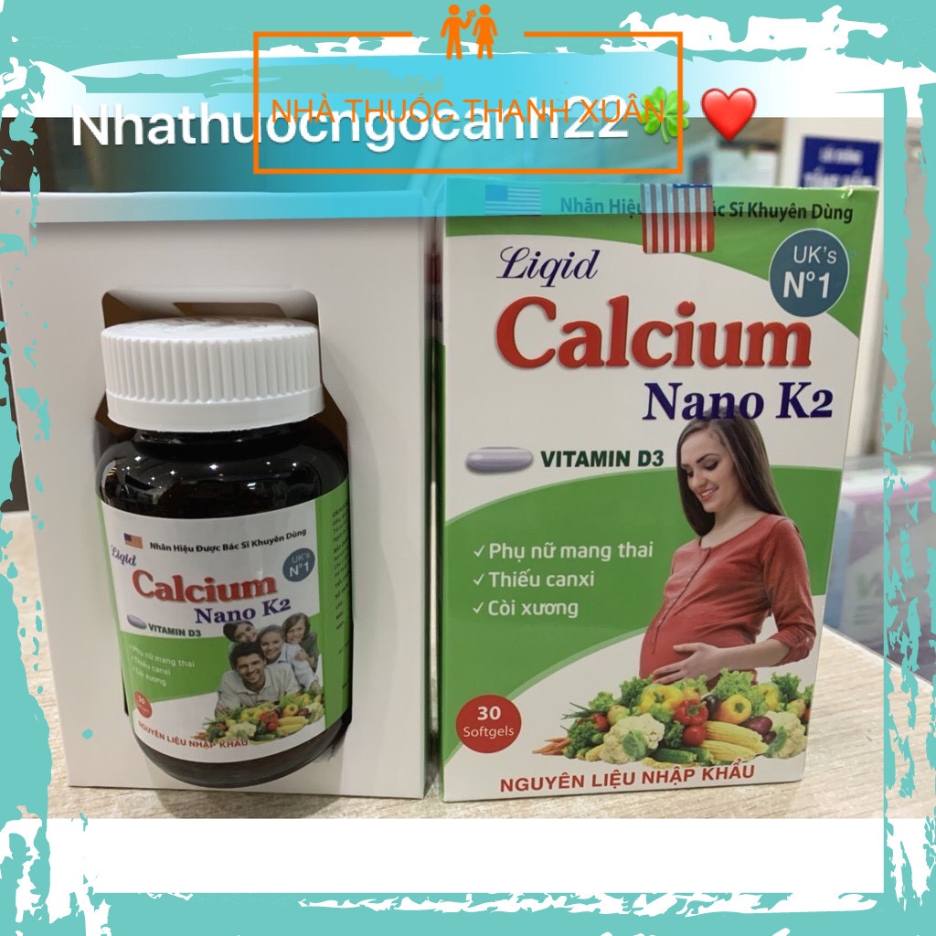 (CHÍNH HÃNG)Viên uống Liqid calcium nano k2 bổ sung canxi cho cơ thể lọ 30v