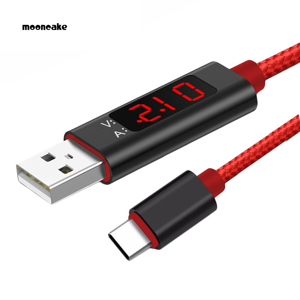 Dây cáp sạc dài 1m giắc cắm Type-C/ Micro USB dòng điện 2.1A hỗ trợ sạc nhanh tích hợp màn hình đèn LED tiện lợi