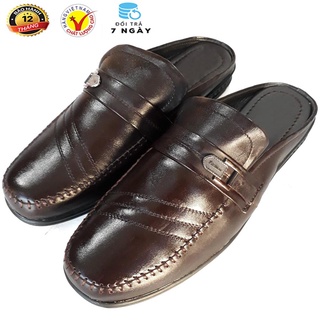 Giày Sục Nam Da Bò, Dép Nam SaBo, Dép Bít Mũi Nam Da Bò Thật Khâu Đế Cao Cấp HKT Shop SB271