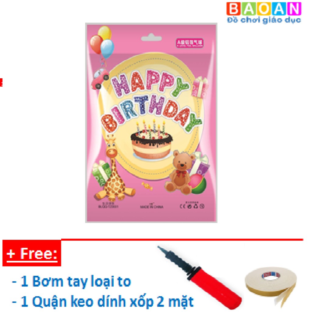 Set 13 Chữ HAPPY BIRTHDAY Bong bóng kiếng tiệc sinh nhật kèm bơm tay, keo dán