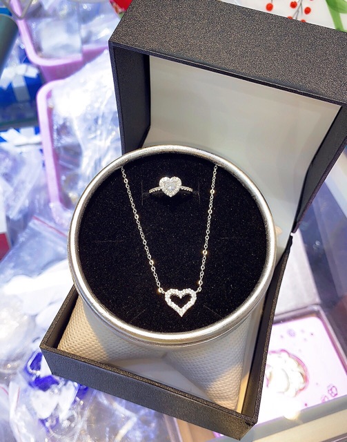 Dây chuyền tim đính đá nhân tạo nhỏ bạc chuẩn