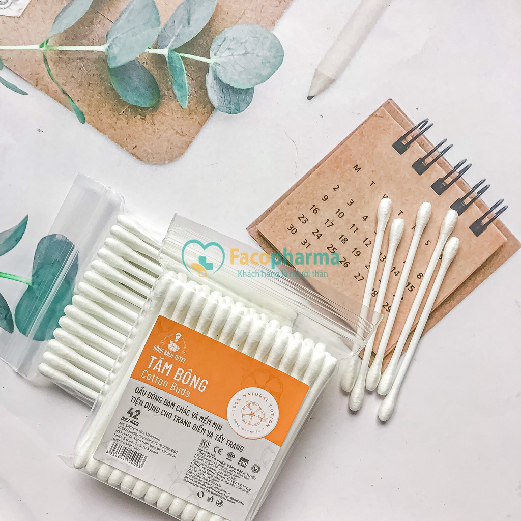 Tăm bông người lớn Cotton Buds Bông Bạch Tuyết mềm mịn tiện dụng cho trang điểm và tẩy trang