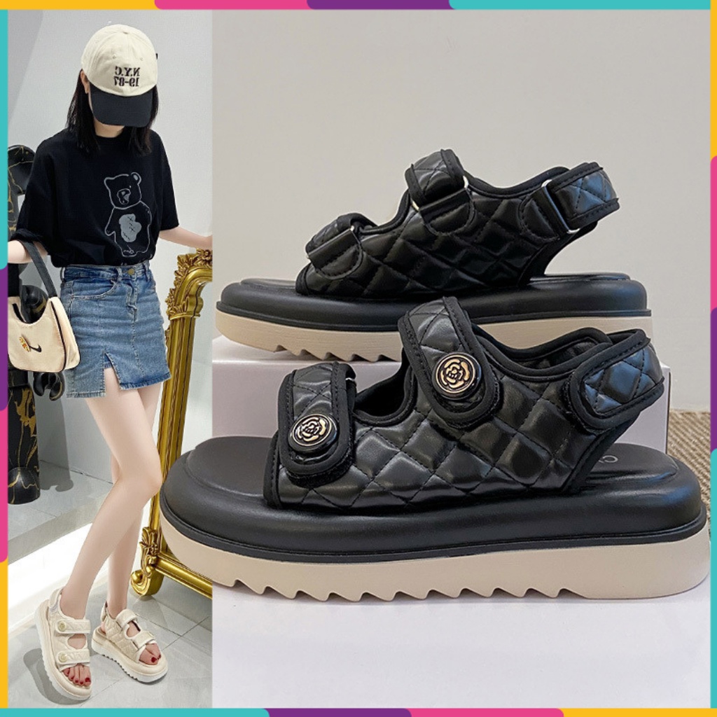 Sandal trần trám 2 quai ngang đế cao 5 phân  quai dán dành cho nữ