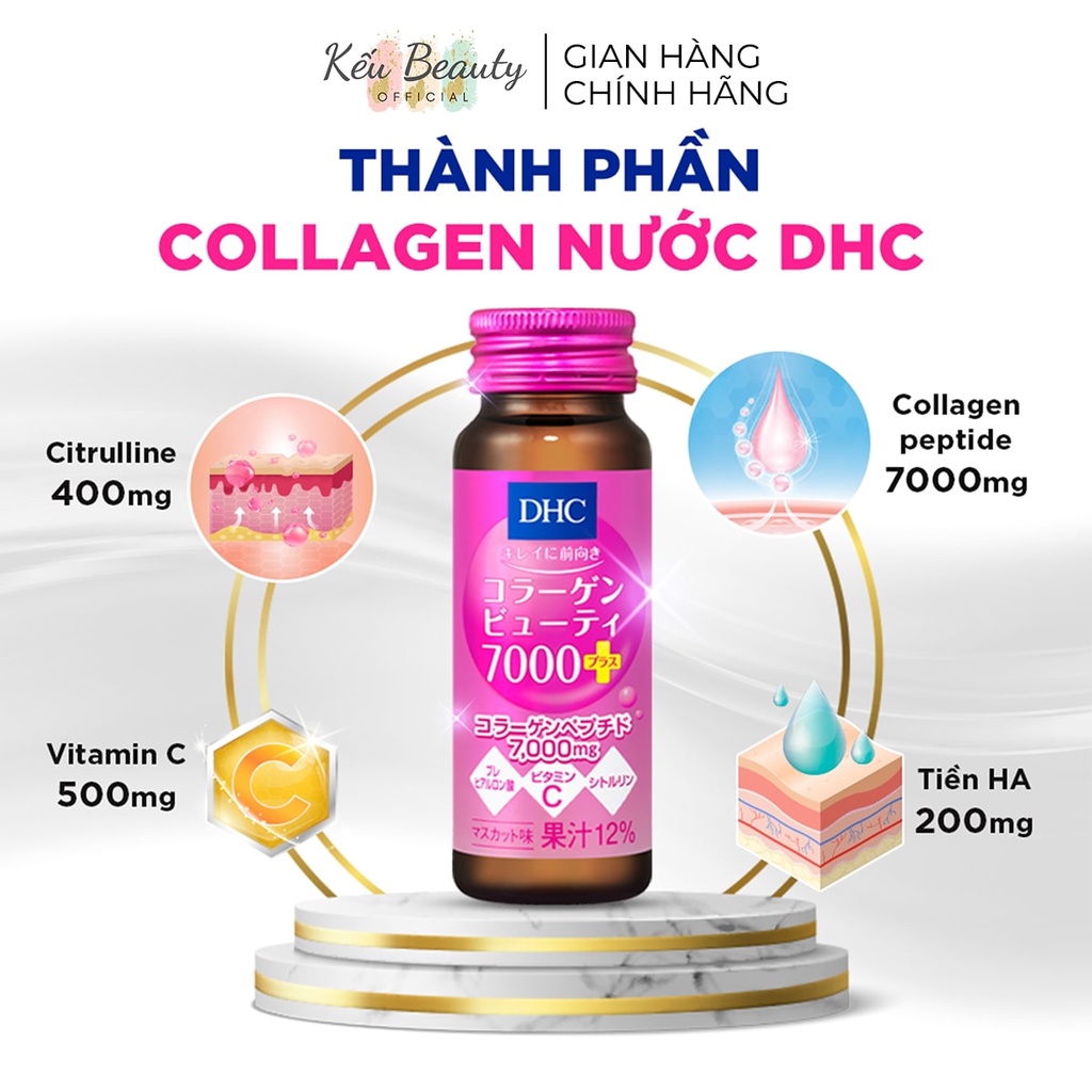 Nước uống collagen DHC Collagen Beauty 7000 Plus trẻ hóa làn da (Hộp 10 lọ)
