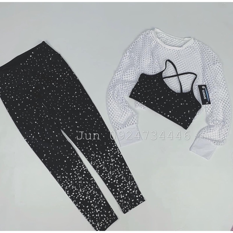 Set chấm bi vảy sơn lấp la lấp lánh nhũ tập gym yoga