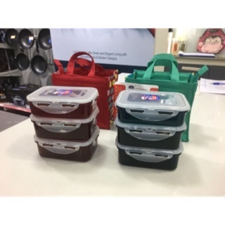 Bộ hộp đựng cơm nhựa pp lock&lock 1280ml - hpl814dbn - hpl814dbr