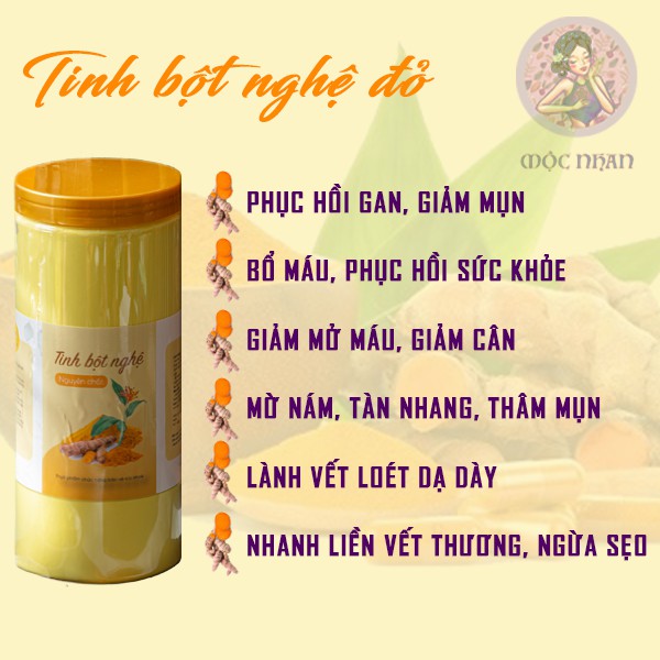 Tinh bột nghệ đỏ nguyên chất 100 loại cao cấp, uống đẹp dáng, sáng da, tốt cho dạ dày, hàng mới MỘC NHAN 500g - handmade