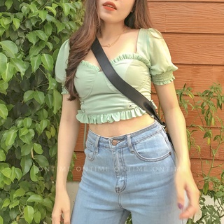 Áo kiểu tay phồng dáng ngắn croptop