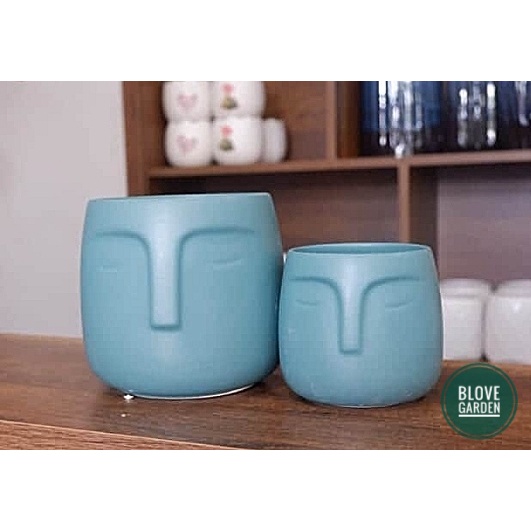 Gốm sứ bát tràng cao cấp,Chậu sứ hình mặt người, decor nội thất văn phòng đẹp, phù hợp trồng cây để bà cây cảnh mini