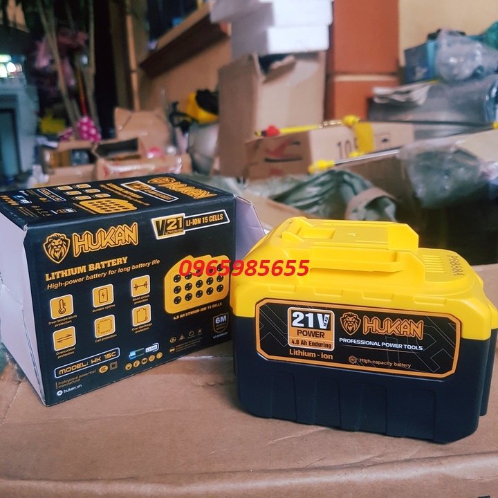 Pin máy khoan, máy siết bulong HUKAN 15cell 21V Li-ion chân pin phổ thông cho dòng máy khoan, siết, mài, cưa pin