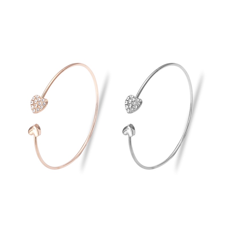 Vòng Tay Hở Mạ Vàng Hai Mặt Hình Trái Tim Đính Đá xinh ​xắn cho nữ