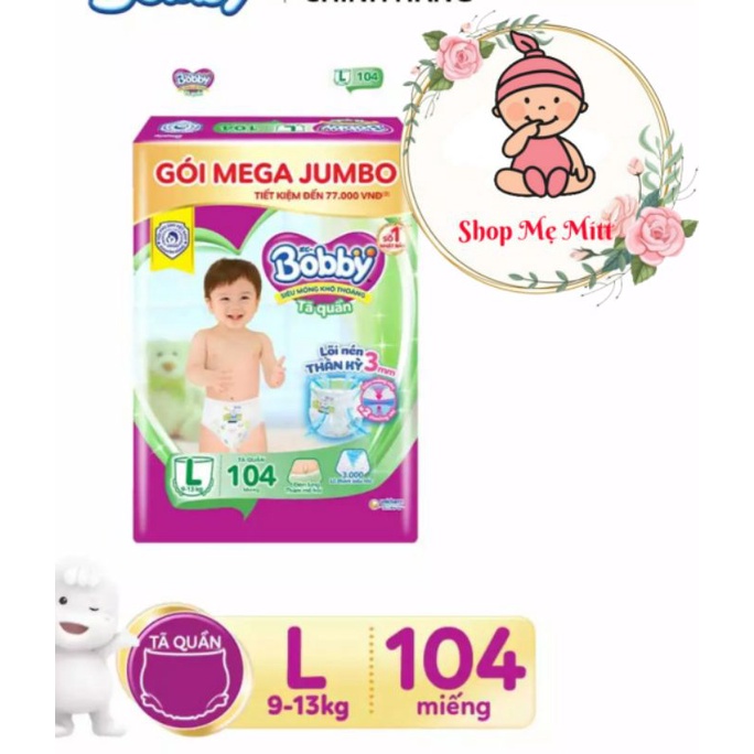 Tã quần bobby mega jumbo M120 L104 XL96 XXL88