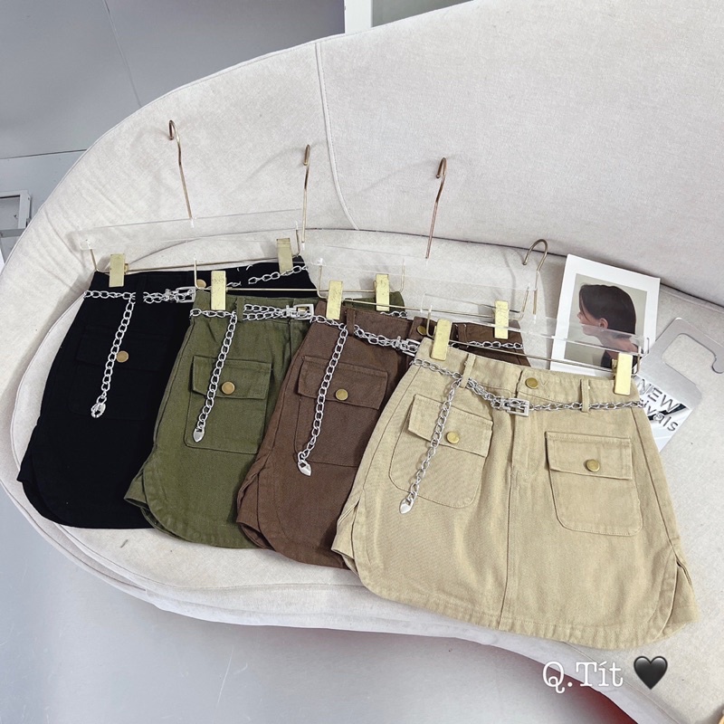 Chân váy JEAN túi hộp + tặng kèm đai xích hàng qC loại 1 - hàng có sẵn