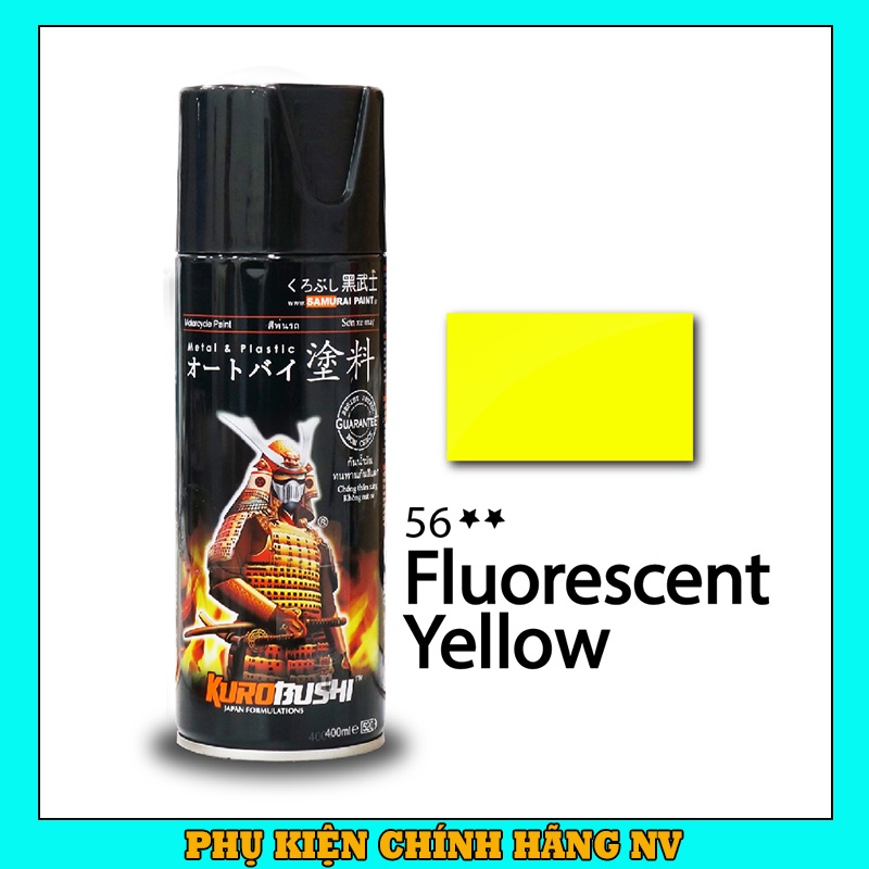 Sơn Samurai màu vàng huỳnh quang 56 chính hãng, sơn xịt dàn áo xe máy chịu nhiệt, chống nứt nẻ, kháng xăng