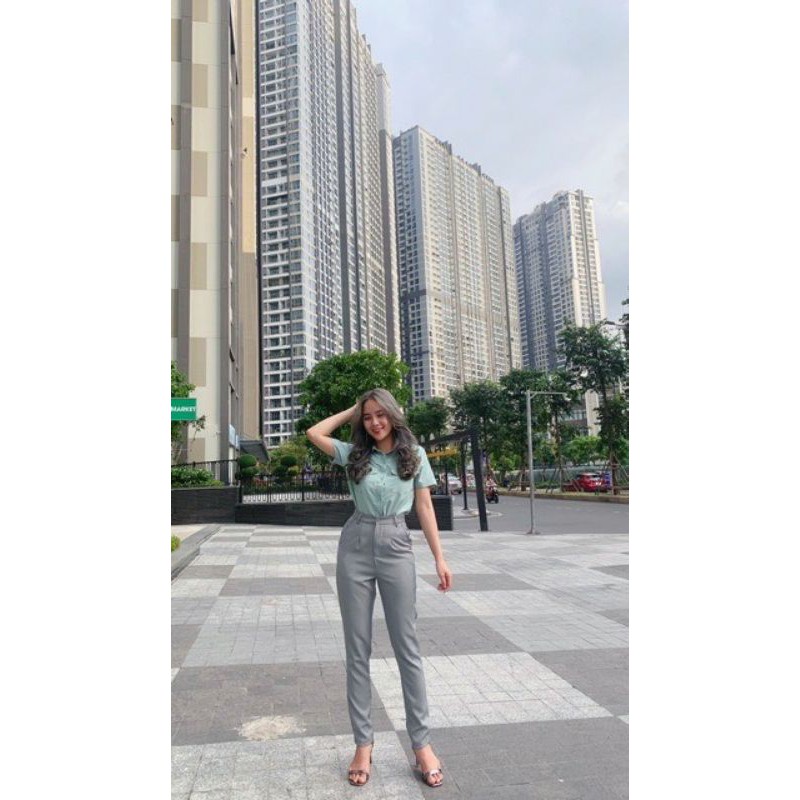 💚 Áo Sơ Mi Nữ Tay Ngắn 💚  2 Màu Xanh Min và Xanh Biển 💚 | BigBuy360 - bigbuy360.vn