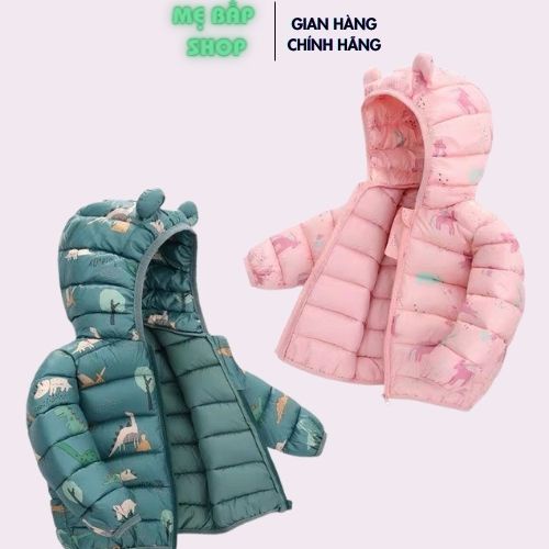 Áo khoác trẻ em, áo phao cho bé siêu nhẹ mũ tai gấu dễ thương cho bé trai và bé gái Mẹ Bắp Shop size từ 8-20kg
