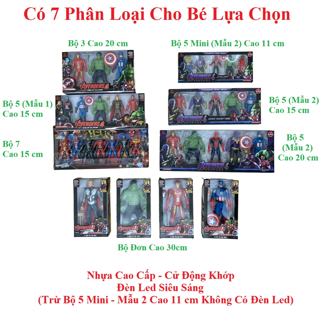 ĐỒ CHƠI TRẺ EM - Bộ 5 Siêu Anh Hùng Avenger 2 Có Đèn Phát Sáng Đỏ Nhựa An Toàn Cao Cấp