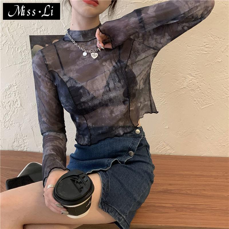 Áo Thun Mỏng Tay Dài Dáng Ngắn Phối Màu Nhuộm Thời Trang Mùa Hè Hàng Mới Cho Nữ 2022