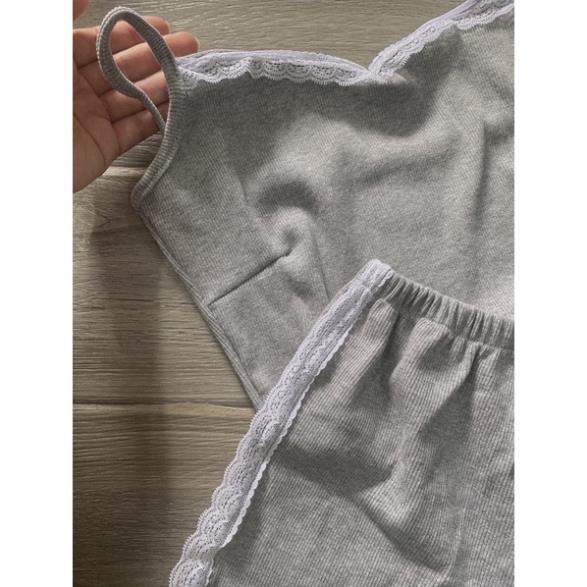 Set Bộ 2 Dây Đùi Thun Viền Ren Sexy Thời Trang Màu Đen Trắng Xám DRSET18