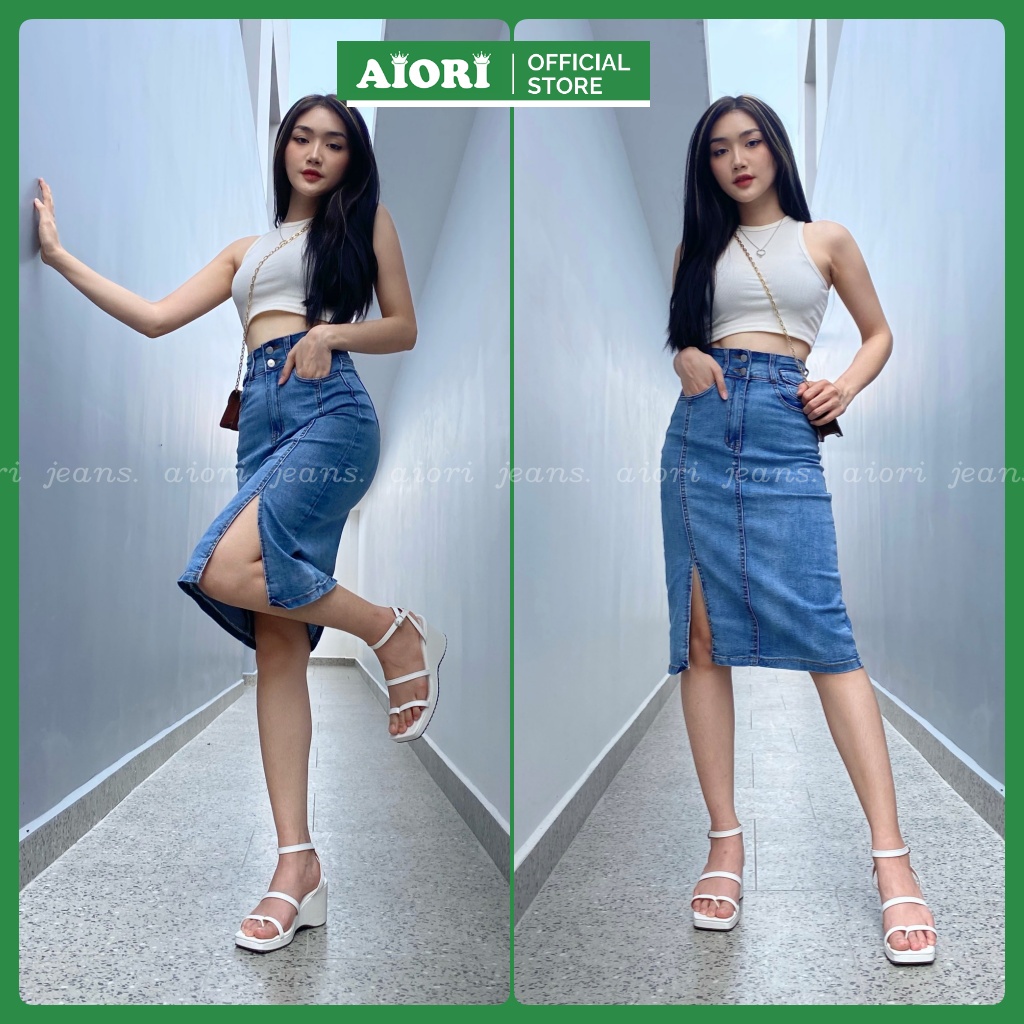 Chân Váy Jean Aiori Denim Lưng Cao Co Giãn Ôm Dáng Thời Trang Cao Cấp Jean Cotton Mềm Mịn