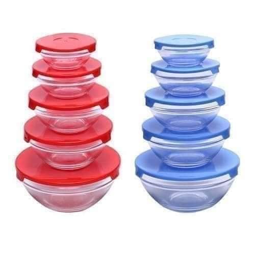 Bộ 5 Bát Thủy Tinh Đựng Thức Ăn Bỏ Tủ Lạnh Có Nắp Đậy