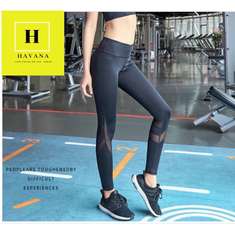 Quần tập gym quần tập Yoga quần tập aerobic nữ cạp cao nâng mông phối lưới thoáng khí