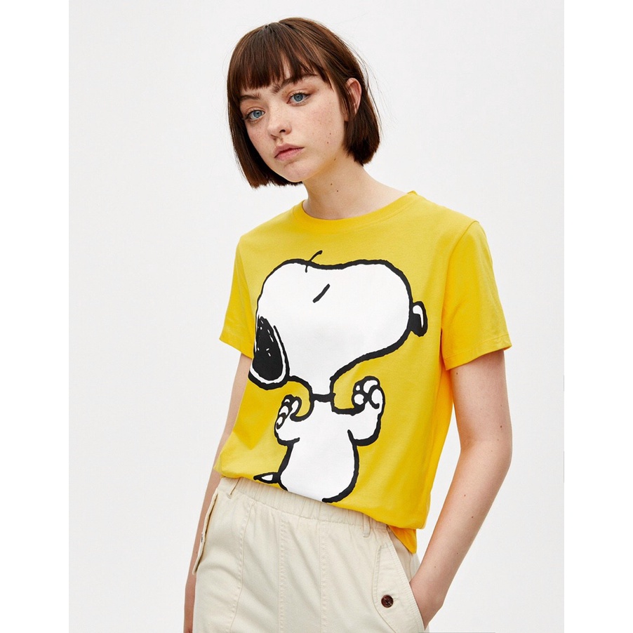Áo thun nữ ngắn tay cổ tròn in hình mèo Garfield, chó Snoopy và thỏ Bunny