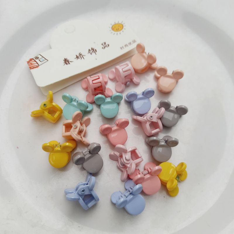 Túi 6 kẹp tóc mái tai thỏ,mickey màu nhám cho bé  giao màu ngẫu nhiên