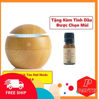 Máy xông tinh dầu phun sương tạo ẩm khuếch vân gỗ nhỏ tặng tinh dầu 10ml nguyên chất