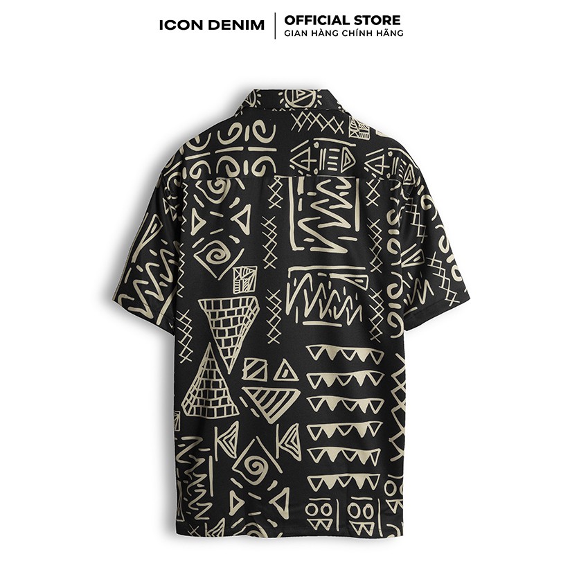 Áo Sơ Mi Nam Tay Ngắn Cổ Danton Họa tiết Biểu Tượng Tribal Doodle Vải Chun Chéo Mềm Mát ICON DENIM | BigBuy360 - bigbuy360.vn