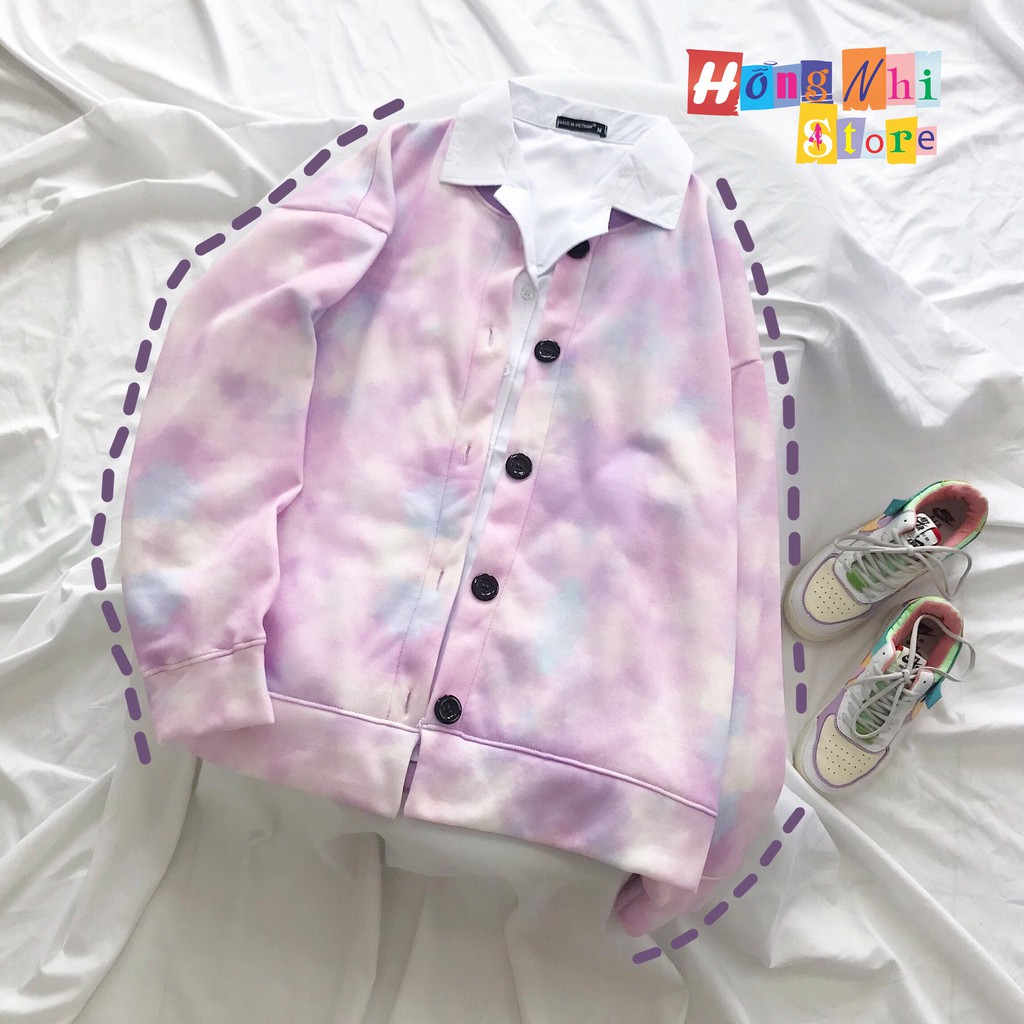 Áo Khoác Cardigan 3D Loang Màu Tím Tie Dye Oversize Ulzzang Unisex Dáng Rộng Nam Nữ - MM