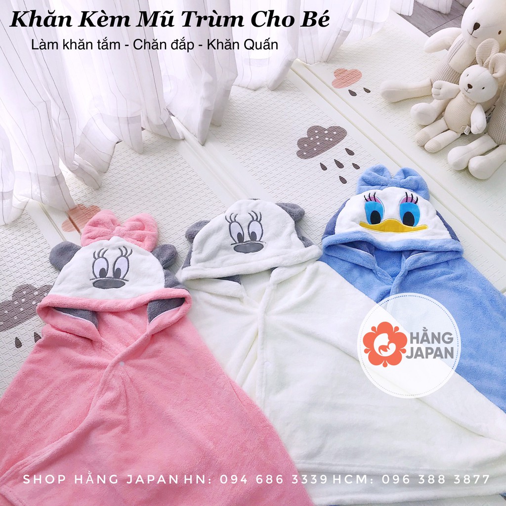 Khăn tắm cho bé có mũ trùm đầu dễ thương, dùng làm khăn choàng cho bé khi ra ngoài