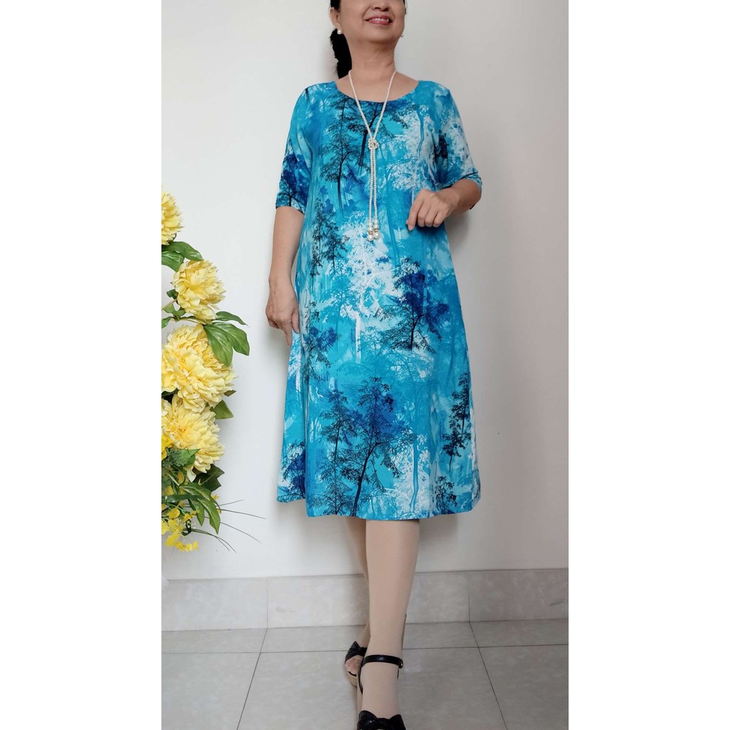 Váy Đầm Trung Niên Form Chữ A - Vải Lụa Đũi Không Co Giãn Mát - Size 50Kg - 85Kg | BigBuy360 - bigbuy360.vn