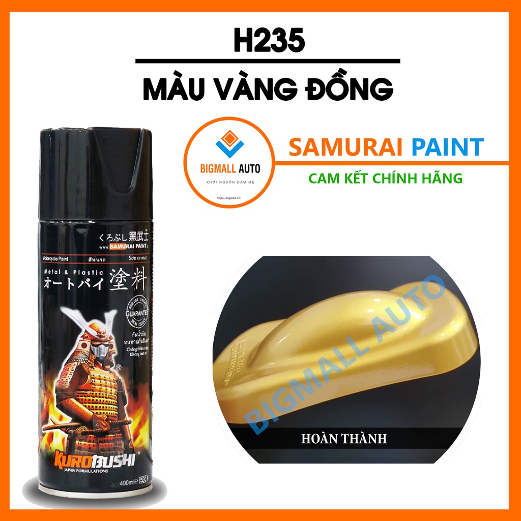 Sơn Samurai màu vàng đồng H235 - chai sơn xịt chuyên dụng dành cho sơn xe máy, ô tô , đồ dùng, dụng cụ