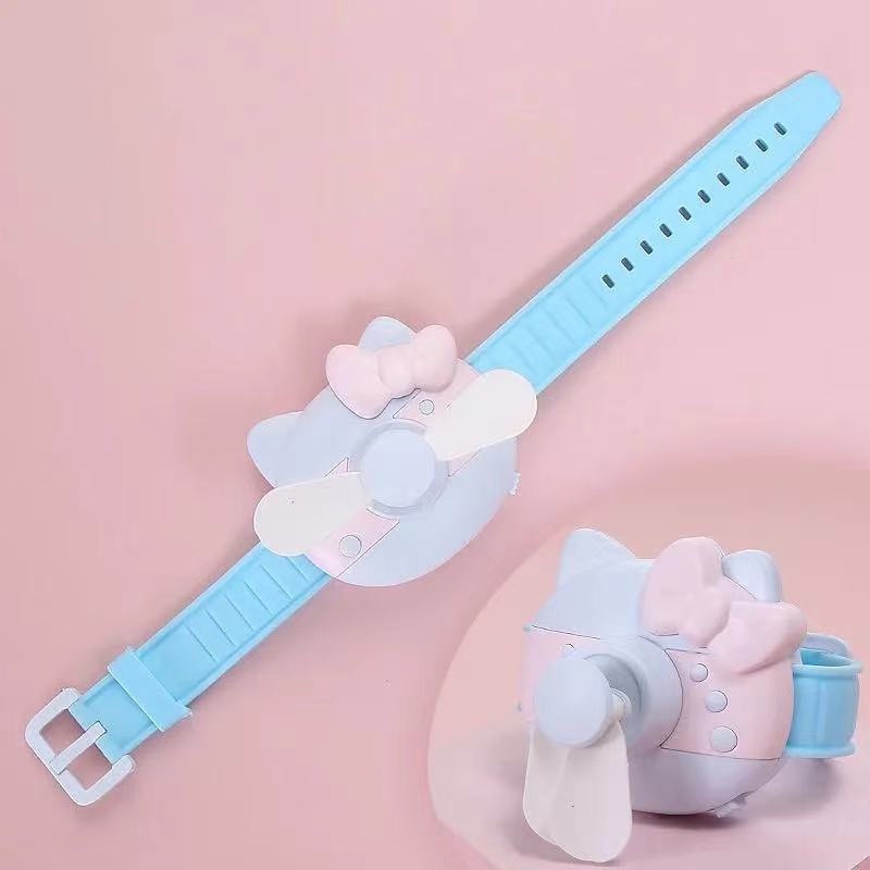 Quạt Đeo Tay Mini Hình Đồng Hồ Mèo Kitty Sạc Cổng USB Dùng Trong Nhà / Ngoài Trời Cho Bé
