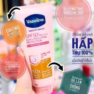 Kem/ sữa Dưỡng thể trắng da chống nắng Vaseline 50x spf 50+ và viên dưỡng kích trắng arbutin Thái Lan - Chính hãng