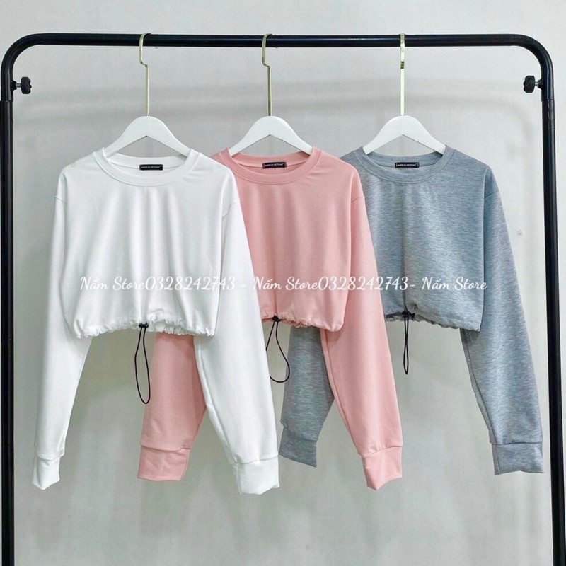 [Freeship đơn từ 0đ] Áo croptop trơn tay dài rút eo unisex đủ màu