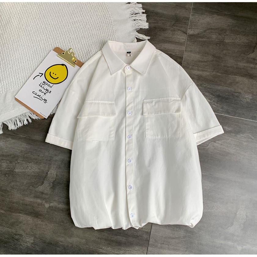 Áo Sơ Mi Trắng Ngắn Tay Unisex Nam Nữ Siêu Hot | BigBuy360 - bigbuy360.vn